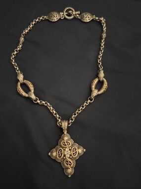 Konstantino Silver and Gold Filigree Cross with Diamonds Pendant Necklace